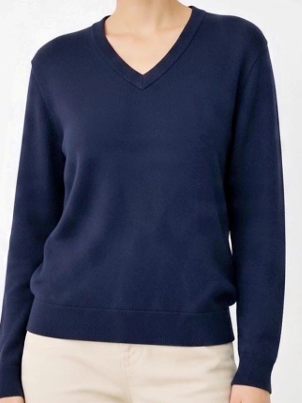 Women Ibex long sleeve V neck merino wool blend sweater navy blue Gorpcore Sz S